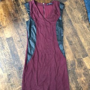 Tray Collection maroon bodycon + pleather
